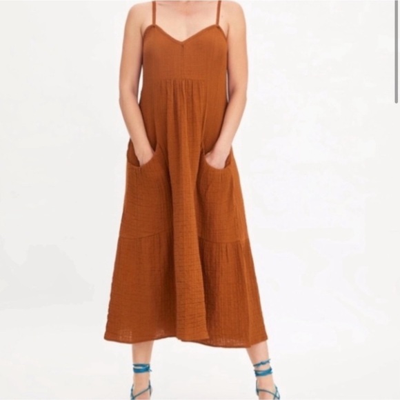 Zara burnt orange rust midi sundress with pockets - Picture 1 of 4